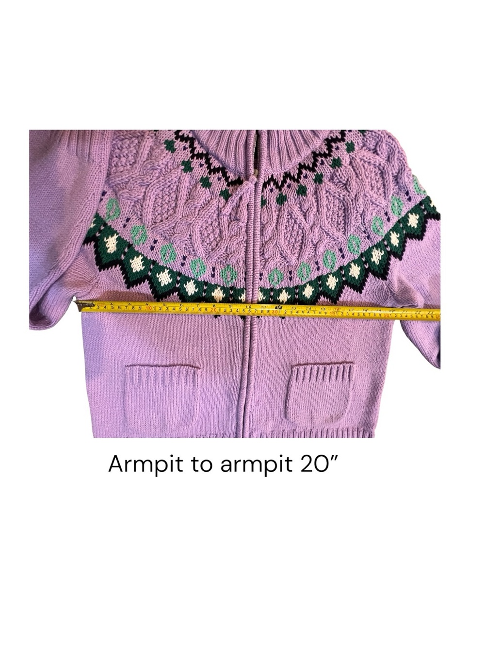 Talbots Lavender Purple Cable Knit Fair Isle Full Zip Cardigan Sweater Women’s L - Picture 10 of 10